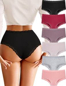 lot 54799 image: Cotton Underwear for Women Sexy Boy Shorts Breathable Cheeky Lace Trim Panties Womens Underwear 5 Pack (L-XL) - Retail $17