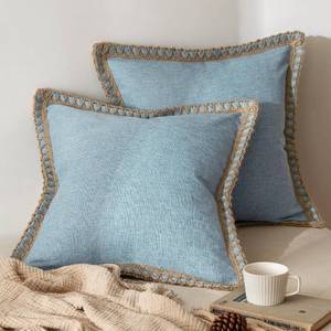 lot 54805 image: MIULEE Pack of 2 Decorative Throw Pillow Covers Modern Farmhouse Outdoor Summer Pillow Covers Neutral Linen Burlap Pillowcases Cushions for Couch Bed Living Room Sofa, Light Blue 18 x 18 inches - Retail $30
