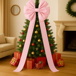 lot 54810 image: Extra Large Christmas Tree Topper Bows 70.9 x 19.7 Inch Giant Oversized Huge Christmas Velvet Decorative Bows with Long Streamers for Tree Front Door Patio Outdoor Decor(Classic, Pink) - Retail $17