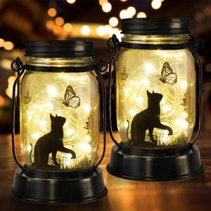 lot 54813 image: Cat Solar Lanterns 2PACK Cat Lover Gifts for Women Mom Grandma Christmas Cat Gifts for Cat Lovers Cat Memory Lantern with Stake for Yard Lawn Patio Garden Decor and Bedroom Decoration - Retail $40