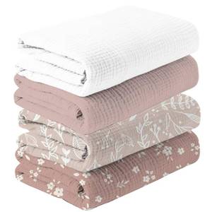 lot 54818 image: Happy Flute 4Set Muslin Swaddle Blankets Ultra Soft Baby Blanket for Newborns, Receiving Blankets for Baby Girls & Boys Baby Essentials 0-3 Years,40x40inches (Flower)