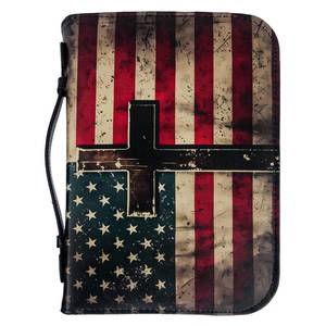 lot 54819 image: Bible Cover, Bible Carrying Book Case for Men ,Protective Bible Organizer Holder Bag with Handle and Zippered Pocket, Christian Gift for Girls Boy (American Flag, XL) - Retail $23