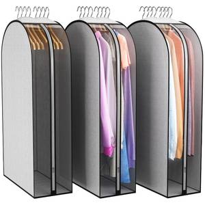 lot 54839 image: 10 Gusseted Garment Bags for Hanging Clothes 40 Suit Bags for Open Closet Storage, Side Clear Clothing Cover for Coat, Dress, Jacket, Shirt, Fur Wardrobe Protector, 3 Packs, Grey - Retail $18