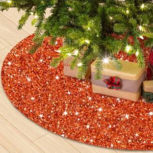 lot 54844 image: WUPIOS Orange Christmas Tree Skirt 21 Inch small Sequin Trees Skirts Collar Velvet Tree Mat Mini Trees Skirts for Artificial Trees Sparkle Xmas Trees Skirt Fall Tree Skirts Cover for Fall Xmas Thanksgiving