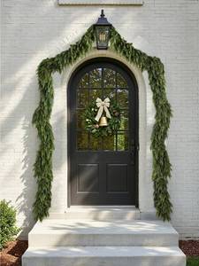 lot 54856 image: 9ft Christmas Cedar Garland with Soft Thickness Pine, Artificial Green Faux Cedar Pine Garland for Mantle Fireplace Indoor Outdoor Holiday Party Home Decoration��2 Pcs�� - Retail $60