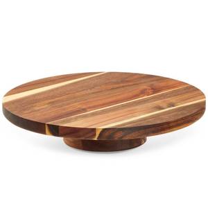 lot 54875 image: Acacia Wood Cake Stand - Wedding Cake Stand & Serving Platter - Rustic Round Wood Dessert Display - Easy-Clean Low-Profile Wooden Serving Base - 12.75 in Dia, 2.75 in H - Retail $25