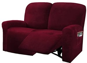 lot 54885 image: ULTICOR Reclining Love Seat Slipcover, 48 - 65 L, 6-Piece Velvet Stretch Loveseat Reclining Sofa Covers, 2 seat Love seat Recliner Cover, Thick, Soft, Washable (Burgundy - Wine) - Retail $55