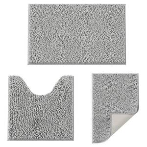 lot 54889 image: Bathroom Rugs Set 3 Pieces Extra Soft and Absorbent Shaggy Non-Slip Bath Rugs, Chenille Bathroom Mats, Bathrooms Set with Toilet Rugs, Perfect Bath Mats for Bath Tub, Shower, Light Grey - Retail $20