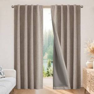 lot 54890 image: Blackout Curtains for Bedroom - Nature Linen 84 Inch Long 100% Light Blocking 2 Panels Set, Rod Pocket & Back Tabs Living Room Drapes, Thermal Insulated Room Darkening Window Curtains - Retail $24