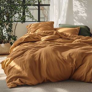 lot 54895 image: Linen Duvet Cover King Size - Linen Cotton Blend Bedding Set, Soft & Cozy, 3 Pieces, 1 Duvet Cover 104x90 and 2 Pillowcases, Pumpkin Yellow Color Cooling Bedding, Comforter Sold Separately - Retail $90