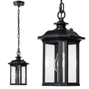 lot 54899 image: Dusk to Dawn Outdoor Pendant Lighting, Exterior Hanging Lantern Light Fixture, Classic Black Outdoor Chandelier, Outside Ceiling Mount Hanging Lamp for Porch Hallway Foyer Patio Gazebo Pergola - Retail $47