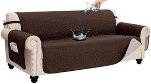 lot 54901 image: 100% Waterproof Couch Cover for Dogs Washable Anti Slip Dog Couch Covers Protector 3 Cushions Sofa Slipcover with Pockets (78 Sofa, Chocolate) - Retail $48