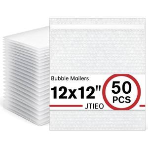 lot 54908 image: 50 Pack Bubble Mailers 12x12 Thick Padded Envelopes Large Mailing Envelopes Clear Bubble Padded Cushioning Mailers Bubble Bags for Packaging Small Business - Retail $30