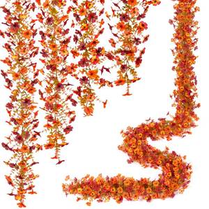 lot 54909 image: Fall Mums Flowers Artificial Garland for Decoration, 4 Pack 5.9 FT Faux Mums with Eucalyptus Leaves Ivy, UV Resistant Fake Fall Daisy Floral Vine Flowers for Home Garden Wedding Backdrop Decor - Retail $24