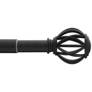 lot 18599 image: 72 in. - 144 in. Telescoping 1 in. Single Curtain Rod Kit in Matte Black with Round Cage Finials