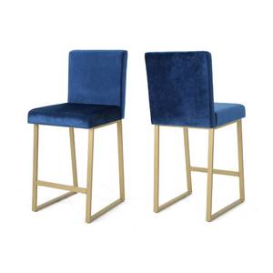 Christopher Knight Home Lexi Modern Velvet Barstools, Navy Blue and Brass (Set of 2)