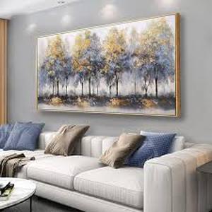 lot 18540 image: Wall Art Blue Tree Wall Decor Abstract Plant Canvas Print Painting Framed Artwork Home Decor For Living Room Bedroom Office Restaurant Wall Decorations 24x48 inch