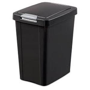 lot 18587 image: Sterilite 10439004 7.5 Gallon TouchTop Wastebasket with Titanium Latch  Black