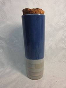 lot 50 image: Studio Pottery Tall Blue and White Vase with Cork