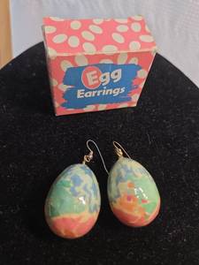 lot 94 image: Pastel Easter Egg Dangle Earrings with Original Box