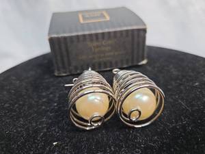 lot 125 image: Avon Spiro Gyro Pearl Earrings