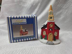 lot 186 image: Red Brick Church Christmas Candle Holder