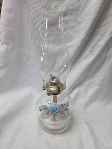 Blue Floral Glass Oil Lamp
