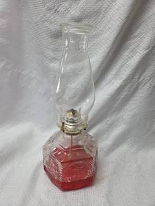 lot 236 image: Cut Glass Oil Lamp with Diamond Pattern
