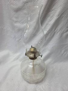 lot 238 image: Clear Glass Oil Lamp with Geometric Base