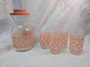 lot 310 image: Coral Floral Glass Juice Set