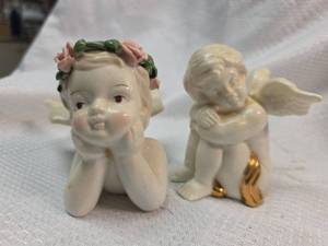 lot 334 image: Porcelain Angel Figurines with Rose Crown