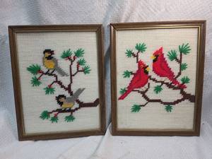 lot 335 image: Framed Bird Needlepoint Art