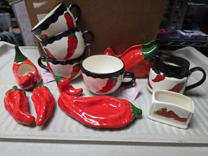 lot 353 image: Red Chili Pepper Kitchen Collection Set