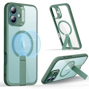 lot 20 image: ESR for iPhone 16 Plus Case with Stand, Compatible with MagSafe, Magnetic Kickstand Case for iPhone 16 Plus, Military-Grade Protection Shockproof Case, Boost Series, Clear Green - Retail $10