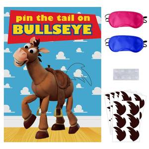 lot 23 image: Toy Inspired Stories Party Supplies, Pin The Tail on The Bullseye Party Game, Large Poster 24PCS Reusable Tail Stickers for Kids Boys Birthday Party, Toys 4th Party Favors - Retail $16