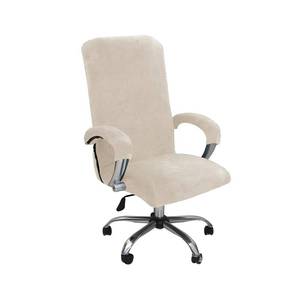 lot 26 image: Velvet Plush Stretchable Office Desk Chair Cover Cat Proof with Wheels, Chair Seat Cover with Armrest Protector for Pets & Kids, Removable for Ergonomic Mesh Computer Rolling Chair, Beige, XL - Retail $23