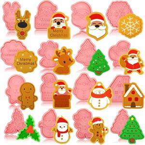 lot 27 image: Hoolerry 16 Pcs Christmas Cookie Cutters with Plunger Stamps Set 3D Snowflake Cookie Stamps for Baking Include Snowman Santa Christmas Tree Reindeer for Kitchen Baking - Retail $17