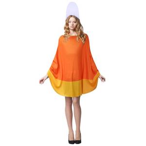 lot 31 image: Funnysoft Halloween Candy Corn Poncho and Hat Womens Costume Set for Adult Party Cosplay Supplies - Retail $12