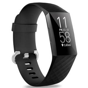 lot 37 image: Hamile Bands Compatible with Fitbit Charge 4  Fitbit Charge 3  Fitbit Charge 3 SE, Waterproof Replacement Watch Strap Fitness Sport Band Wristband for Women Men, Large, Black - Retail $7