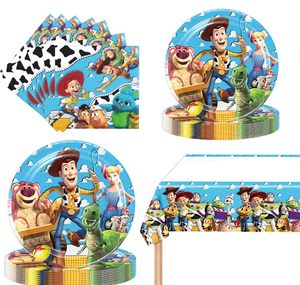 lot 38 image: 41pcs Toy Storys Party Supplies include 20 plates, 20 napkins, 1 Tablecloth for the Toy Storys birthday party decoration - Retail $19