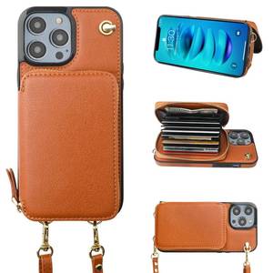 lot 39 image: Bocasal Crossbody Wallet Case for iPhone 14 Pro, RFID Blocking Leather Purse Case with Card Holder, Protective Handbag Flip Cover with Slots Zipper Wrist Strap Lanyard for Women 5G 6.1 Inch (Brown) - Retail $30