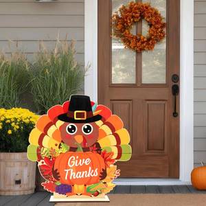 lot 48 image: Thanksgiving Porch Sign Turkey Welcome Signs Fall Harvest Wooden Yard Signs Thanksgiving Turkey Welcome Sign Decor for Farmhouse Indoor Outdoor Autumn Decorations Fall Party Supplies 15.7H - Retail $5,672