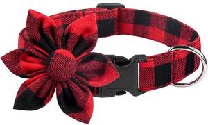 lot 66 image: Malier Christmas Dog Collar with Bow tie, Classic Buffalo Plaid Dog Collar with Buckle Adjustable Collar for Small Medium Large Dogs Puppy (M, Red & Black Plaid) - Retail $12