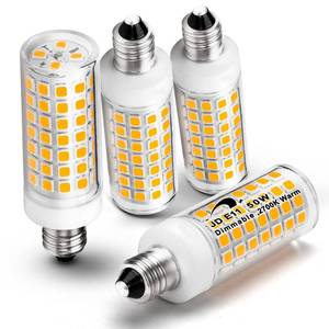 lot 75 image: E11 Led Bulbs Dimmable No-Flicker, JDE11 120V 50W Halogen Candelabra Bulb Equivalent,T3 T4 Mini Base 2700K Warm White 5W 500lm E11 Bulb for Chandeliers, Ceiling Fan, Table Lamps, Cabinet Lighting,4Pcs - Retail $18