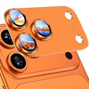 lot 78 image: Uyiton Compatible with iPhone 17 Pro Camera Lens Protector - Not Easy to BreakStrong AdsorptionCase-Friendly Metal Tempered Glass Rear Camera Screen Cover - Cosmic Orange - Retail $15