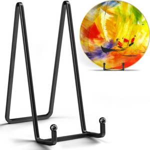 lot 83 image: IPAME 12 Inch Large Plate Stands for Display - Metal Picture Frame Easel Stands for Plates, Books, Platters, Plaques, Decor (2 Pack) - Retail $20