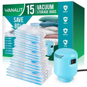 lot 88 image: Vacuum Storage Bags with Electric Air Pump, New Air Valve Combo 15 Pack Compression Bag, Space Saving Vacuum Sealer Bags for Clothes, Blanket, Duvets, Pillows, Comforters, Travel, Two Compressing Ways - Retail $25