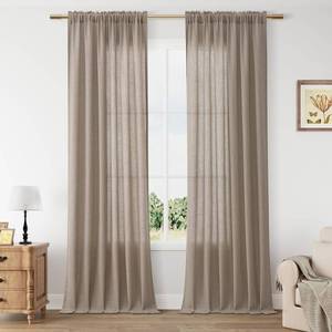 lot 89 image: Guken Khaki Linen Curtains 84 Inches Long 2 Panel Set Rod Pocket Semi Sheer Dining Room Cozy Bedroom Decor Cotton Look Country Rustic Farmhouse Boho Curtains 52x84 - Retail $30