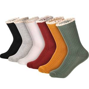 lot 90 image: Syhood Womens Lace Trim Ankle Socks, 6 Pairs, Mixed Colors, Cotton Knit, One Size Fits Most - Retail $12