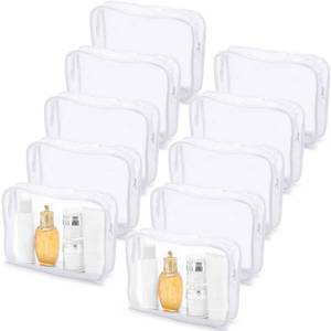 lot 95 image: Tbestmax 10 Pack Clear Cosmetic Bags Makeup Bags Portable Waterproof TSA Approved Travel Toiletry Bags Large Organizer White, 9.8 x 7.1 x 2.4 - Retail $15